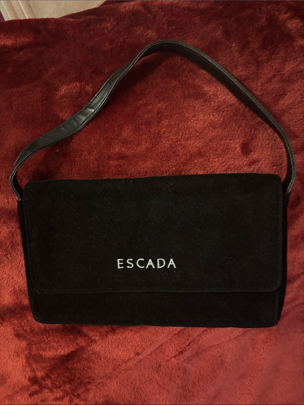 Escada Black Suede Logo Shoulder Bag